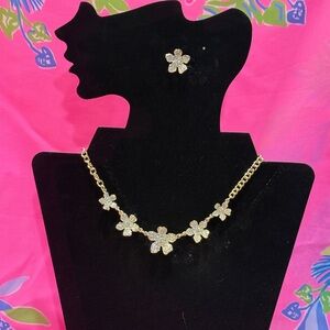 NWT Lilly Pulitzer Beach Club Blooms Necklace and Earrings With Pave Crystals